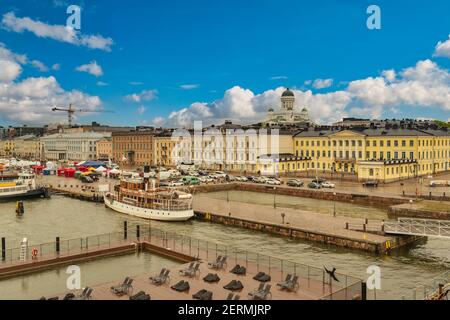 Helsinki Finland, city skyline at Helsinki old town pier and Market Square Stock Photo