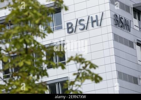 A logo sign outside of the headquarters of BSH Hausgerate GmbH BSH Home Appliances in Munich Germany on September 8 2018. Photo by Kristoffer Tripplaar Sipa USA Stock Photo Alamy