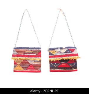 Traditional moroccan souvenirs - carpet bag, Morocco, Africa. Isolated on white background Stock Photo