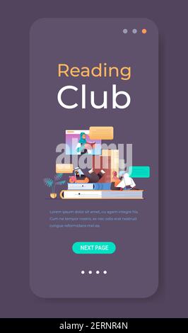 arab students couple reading books with female arabic teacher in web browser window online book club concept vertical copy space vector illustration Stock Vector