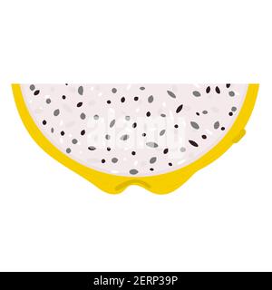 Fresh cut slice yellow pitaya fruits isolated on white background. Summer fruits for healthy lifestyle. Organic fruit. Cartoon style. Vector illustrat Stock Vector