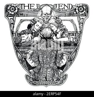 decorative restoration scene tailpiece design by British illustrator and embroiderer Christine Drummond Angus (later Angus-Sickert),, from 1900 The St Stock Photo
