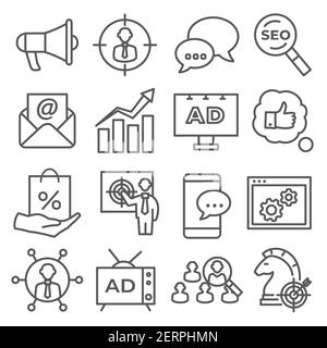 Advertising line icons on white background Stock Vector