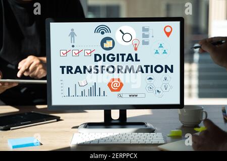 Businessman using a digital device Digital Transformation concept digitization of business processes Digital Transformation Technology Stock Photo
