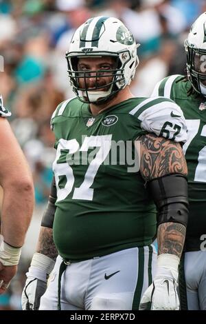 Jacksonville, FL, USA. 30th Sep, 2018. New York Jets offensive guard James  Carpenter (77) during 2nd half NFL football game between the New York Jets  and the Jacksonville Jaguars. Jaguars defeated Jets