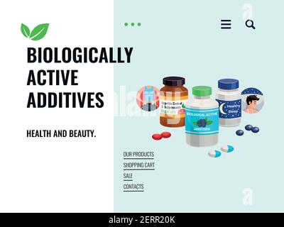 Sale poster representing biologically active additives with natural ingredients and ecology clean components cartoon vector illustration Stock Vector