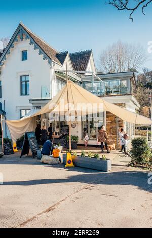 Maidenhead, Berkshire, United Kingdom, Friday, 26/02/2021, Boathouse Restaurant, serving take away coffee and snacks, through a window, General View, Stock Photo