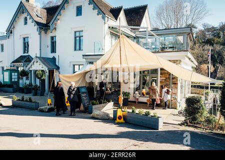 Maidenhead, Berkshire, United Kingdom, Friday, 26/02/2021, Boathouse Restaurant, serving take away coffee and snacks, through a window, General View, Stock Photo