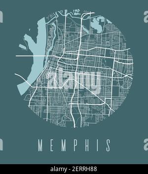 Memphis map poster. Decorative design street map of Memphis city. Cityscape aria panorama silhouette aerial view, typography style. Land, river, highw Stock Vector