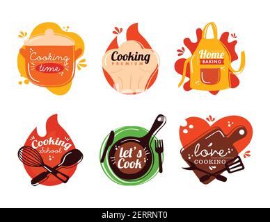 set kitchen tools and letterings Stock Vector