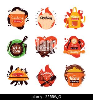 kitchen set tools and letterings Stock Vector