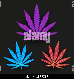 hemp leaf in purple pink blue color Stock Vector