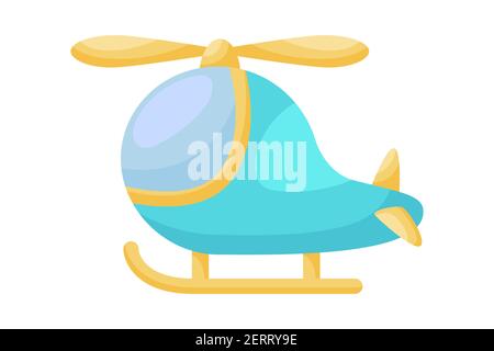Cute blue helicopter on white background. Cartoon transport for kids cards, baby shower, birthday invitation, house interior. Bright colored childish Stock Vector