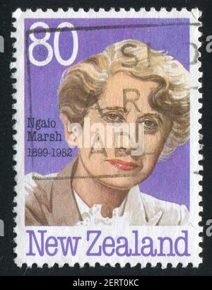 NEW ZEALAND - CIRCA 1989: stamp printed by New Zealand, shows Portraits of authors, Ngaio Marsh, circa 1989 Stock Photo