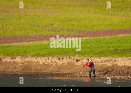 Fly fishing on the Snake River in Yellowstone National Park, 15/07/16. Stock Photo