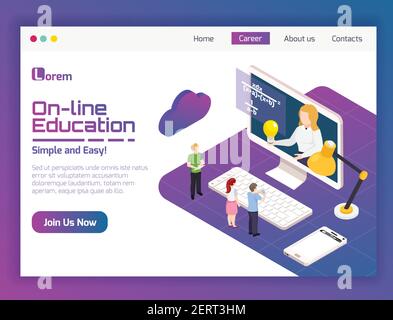 University education flexible course personal tutor distant learning isometric online application web page design vector illustration Stock Vector