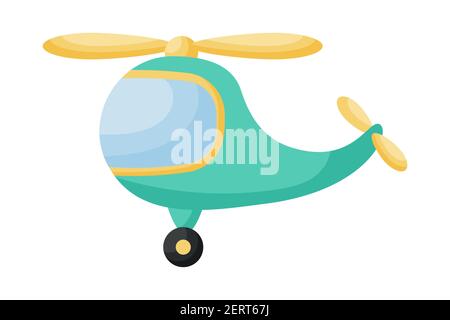 Cute green helicopter on white background. Cartoon transport for kids cards, baby shower, birthday invitation, house interior. Bright colored childish Stock Vector