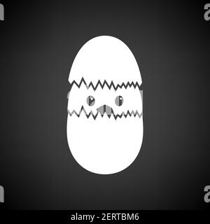 Easter Chicken In Egg Icon. White on Black Background. Vector Illustration. Stock Vector