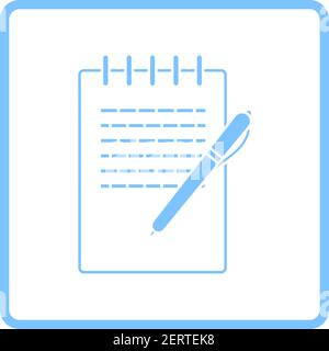 Notebook With Pen Icon. Blue Frame Design. Vector Illustration. Stock Vector