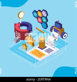 digital solutions transaction data financial report vector illustration isometric Stock Vector