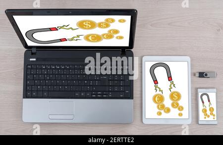 Money attraction concept shown on different information technology devices Stock Photo