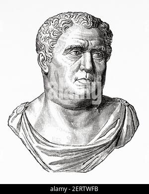 Bust of the Roman Emperor Aulus Vitellius (15-69 AD) Ancient roman empire. Italy, Europe. Old 19th century engraved illustration, El Mundo Ilustrado 1881 Stock Photo
