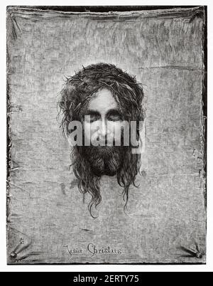 The Veil of Veronica, or Sudarium. Old 19th century engraved ...