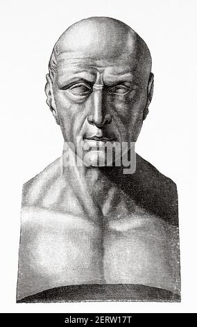 Portrait of Publius Terentius Afer (Carthage 185 BC - Stymphalus of Arcadia 159 BC) Playwright, author of comedies during the Roman Republic, Ancient roman empire. Italy, Europe. Old 19th century engraved illustration, El Mundo Ilustrado 1881 Stock Photo