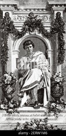 Publius Ovidius Naso. Ovid (Sulmona 43 BC-Tomi 17) Roman poet, Ancient roman empire. Italy, Europe. Old 19th century engraved illustration, El Mundo Ilustrado 1881 Stock Photo