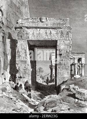 Ruins of the Temple of Isis, island of Philae, Egypt in XIX century. Africa. Old 19th century engraved illustration, El Mundo Ilustrado 1881 Stock Photo
