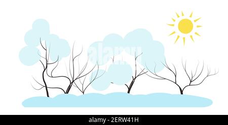 aunny winter forest landscape. vector illustration in flat style. on white background Stock Vector
