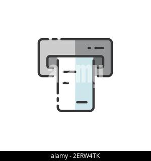 Ticket vending machine. Insert and purchase. Filled color icon. Isolated commerce vector illustration Stock Vector