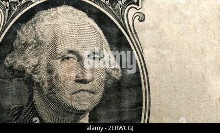 Sad George Washington portrait on one dollar bill Stock Photo