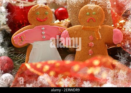 Christmas gingerbreads cookies on wooden table and empty space for text Stock Photo