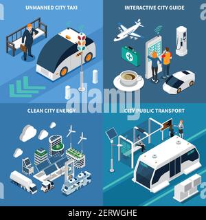 Smart city isometric concept icons set with clean city symbols isolated vector illustration Stock Vector