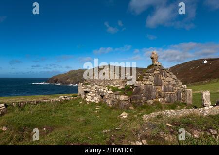 The ruins of the early Christian St. Helen's Chapel, Cape Cornwall, West Penwith, Cornwall, UK Stock Photo