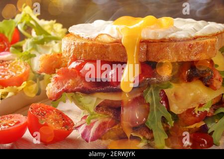 Egg Sandwich with Bacon and vegetables Stock Photo