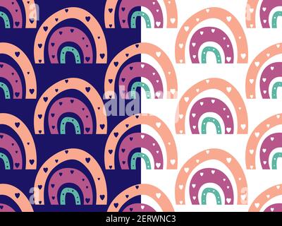 Rainbow seamless pattern, hand drawn bono minimalist sky arch background, pastel palette Stock Vector