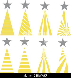 trend simple christmas trees icons set. yellow and grey colors. ornament vectoe illustration Stock Vector
