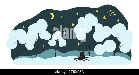 Vector illustration of a night winter landscape Stock Vector