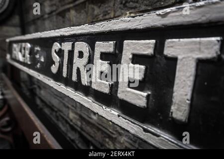 An original old painted metal sign on the Circle Line platform at Baker Street tube station in the London Underground subway station, England Stock Photo