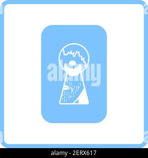 Criminal Peeping Through Keyhole Icon. Blue Frame Design. Vector Illustration. Stock Vector