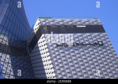 United Grand Manama, left, and Wyndham Grand Manama, right, Bahrain Bay development, Manama, Kingdom of Bahrain Stock Photo