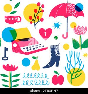 Abstract doodle seamless modern style pattern in bright colors Stock Vector