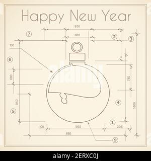 Christmas winter project decoration ball on New Year sketch Stock Vector