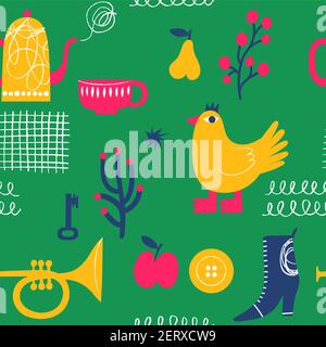 Abstract doodle seamless modern style pattern in bright colors Stock Vector