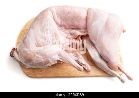 Whole raw rabbit isolated on a white background. Side view, close up. Stock Photo