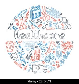 Hand Drawn Haelthceare doodle. Vector isolated Stock Vector