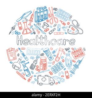 Hand Drawn Haelthceare doodle. Vector isolated Stock Vector
