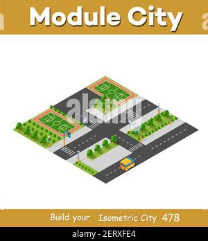 Isometric 3d block module of the district part of Stock Vector